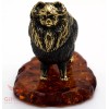 Solid Brass Amber Figurine of Pomeranian Spitz dog IronWork