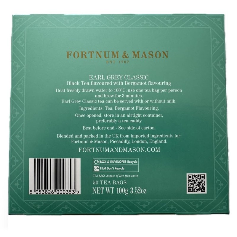 Fortnum and Mason Earl Grey Classic 50 Count Tea Bags