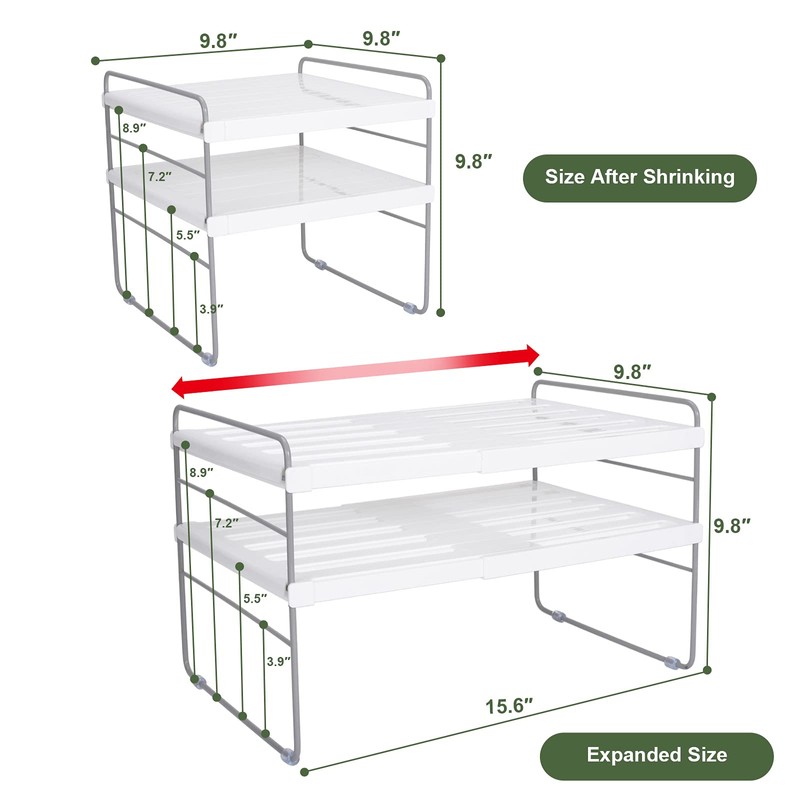 2 Pack Expandable Kitchen Wrap Organizer Rack, Height & Width