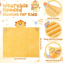 Hahafelt 2 Pcs Lion Elephant Wearable Hooded Blanket for Kids Soft Animal Hooded Blanket 40" H x 50" W Kids Blanket Hoodie Cozy Hooded Towel Kids school blanket Cloak Wrap