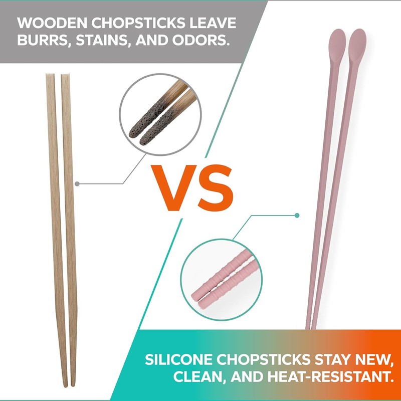 RECOHOME Premium Korean Silicone Cooking Chopsticks with Spoon Tip –