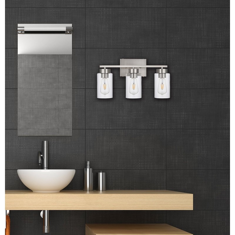 A1A9 3-Light Bathroom Vanity Light, Modern Brushed Nickel Wall Lights