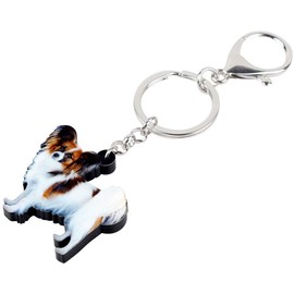 WEVENI Acrylic Papillon Dog Keychain Accessories For Women Girls Handbag Car Wallet Charms