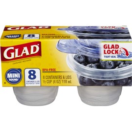 Glad Food Storage Containers, Mini Round (4 Oz) | Small Food Storage Containers for Snacks and Single Serving Use | Glad Food Containers , 8 Count (Pack of 12)