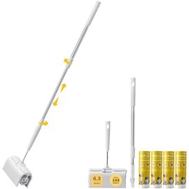 Large Surface Lint Roller Extra Sticky Refills, Total 240 Easy Tear Sheets, Insert Tube Measures 1.5" and Fits Most Supersize 6.3'' Wider Lint Roller, Works Great On Pet Hair(Pack of 4) - Size: 1 Roller(Extendable Handle)+4 Refills, Color: default