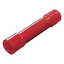 NICHIFU TERMINAL INDUSTRIAL HC TMV-B-1.25 Crimping Sleeves with Insulation Coating for Copper Wires (For Butt Use, B Shape), Red, 10 Pieces