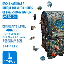 Wooden Puzzles for Adults - Treasure Chest Ocean Wooden Puzzle, Unique Shape Wood Jigsaw Puzzle for Adults, Wood Puzzles Adult, Gifts for Friends and Family, Wall Art Home Decor (275pcs 13.4*13.1in L)
