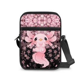 Dngkaoje Cute Axolotl Crossbody Purse for Women Girls Cute Small Messenger Bag Kawai Axolotl Print Crossbody Handbag Womens Sling Shoulder Tote Bags Pink Cherry Blossom Wallet Zipper Pouch