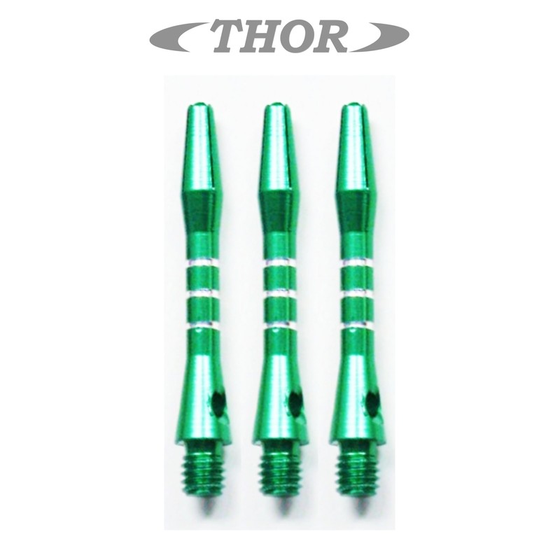 THOR-DARTS Unisex - Adult S_alu_green35_3stripes_3 Dart Shafts Green Short 1