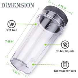 16 OZ Blender Cup Compatible with Nutri Ninja Blender,Replacement Single Serve Blender Cup Set Parts for BL660 BL663 BL770 BL740 BL780 BL810 BL771