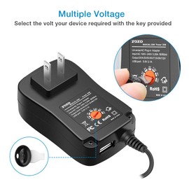 ZOZO 30W Universal AC Adapter with USB Port and 8 Tips, Adjustable Voltage 3V 4.5V 5V 6V 7.5V 9V 12V DC Power Supply for Household Electronics LED Strip Lights Phone Tablet Webcams Speakers USB Hubs