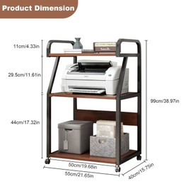 GarveeHome Printer Stand with Storage Shelf, 3 Tier Printer Cart with Wheels, Multifunctional Mobile Storage Table, Computer Tower Stand for Home Office