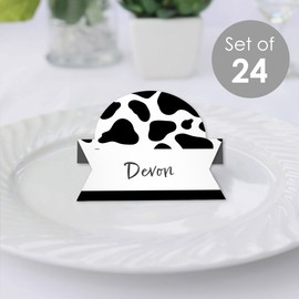 Big Dot of Happiness Cow Print - Farm Animal Party Tent Buffet Card - Table Setting Name Place Cards - Set of 24