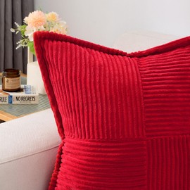 HAUSSY Red Large Decorative Throw Pillow Covers 26x26 Inch Set of 2,Soft Solid Corduroy Striped Cushion Case,Square Euro Pillow Shams,Winter Home Decorations for Couch,Bed