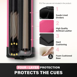 Trymaker Pool Cue Case, 1×1 Hard Pool Stick Case Holds 1 Complete of 2-Piece Cue, Made of Faux Leather Pool Cue Accessories (Pink)