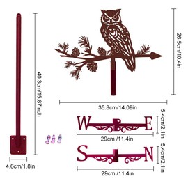 SUPERDANT Owl Weather Vane for Roof Mount Vintage Animal Weathervanes Decorative Weathervane Metal Wind Direction Indicator Wind Vane Sign for Farmhouse Yard Outdoor Barn Sheds Patio Copper Red
