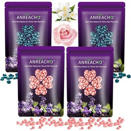 Wax Beads for Hair Removal, ANREACHO Hard Wax Beads for Sensitive Skin, 4 Packs Waxing Beans for Brazilian Bikini Eyebrow Legs Armpit Facial, 400g At Home Wax Refill (2 Pink & 2 Dark Blue)
