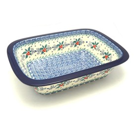 Polish Pottery Baker - Rectangular with Grip Lip - Winter Holly