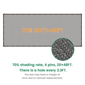 Xlimin 70% 20 X 48 FT Black Shade Cloth, Outdoor Sunblock Shade Cloth with Grommets, Durable Sun Shade Netting Shading Antifreezing for Patio, Garden, Plants Cover, Greenhouse, Barns, Dog Kennel