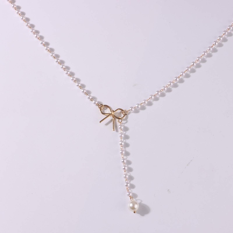 Pearl Necklace Y Lariat Necklace Chain Bow Knot Necklace Choker