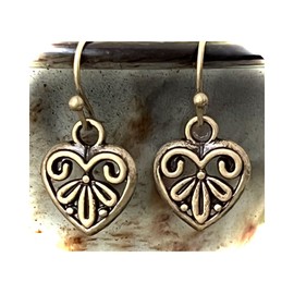 Bronze Etched Heart Charm Dangle Earrings Love Romance Valentine Jewelry Earrings for Women #3298FE86