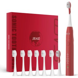 SEAGO Sonic  Rechargeable Electric Toothbrush for Adults with 5 Modes and 2 Mins Timercolor: Red