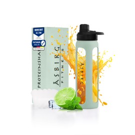 Asbirg 2.0 Fitness | Protein Shaker Made of Glass | Protein Shaker | Drinking Bottle | with Spiral Ball | 24 oz (Pastel Green)