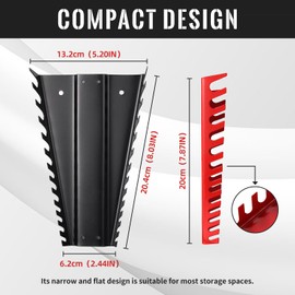 Reniteco 2 Pack Magnetic Metal Wrench Organizer, Heavy-duty 26-Slot Wrench Holder Fit SAE & Metric, Wall-Mounted or Tool Box Storage for Efficient Wrench Organization(Red&Black)