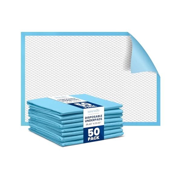 Serenelife Disposable Under Pads 50 Count for Pets, Babies, Kids