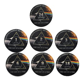 (7) Pack Dark Side of The Moon 24hrs to 18months Sobriety AA Chip Set