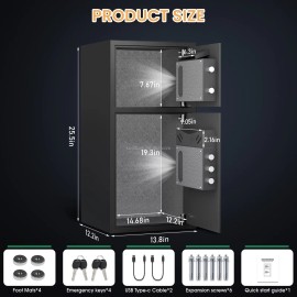 Biometric Fingerprint Lock Safe Box Deposit Cabinet with High Security for Home & Office US Warehouse in StockMaterial: cold rolled steel, door thickness: 2.75MM, Dimension (L x W x H): H650*W350*D350mm