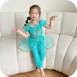 CREDIBLE NT5461 Children’s Princess Dress Costume, 7-Piece Set, Arabian (Tops, Pants, Heart Tiara, Necklace, Bracelet, Magic Wand, Original Goods), 3.6 ft (110 cm)