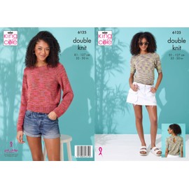King Cole Women’s Knitting Pattern Easy Double Knit Sweater and Top (6125), 32” – 50” (81cm – 127cm)