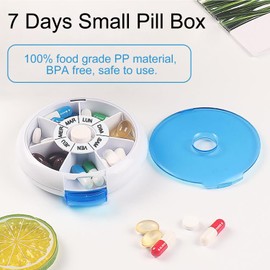 Kafeiya Pillendose,7 Tage Rund Pillendose,Tragbare Pillendose,für Vitamin- und Medikamente Aufbewahrung,Blau-Französische Version