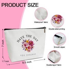Have the Day You Deserve Floral Cosmetic Bag Flower Makeup Bag Canvas Make up Bag with Zipper Multifunction Make up Bags Travel Toiletry Bag with Lining Motivational Gifts for Women Friends - M747