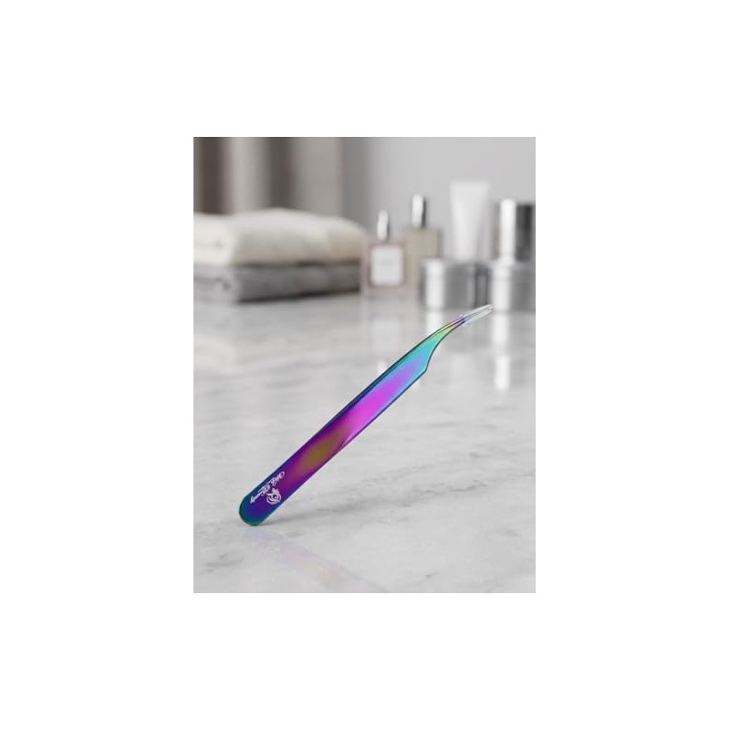 Wishbeauty Rainbow Eyelash Extension Tweezer - Professional Elbow Curved Tool