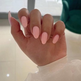 KQueenest Pastel Pink Press On Nails Short Oval Acrylic Fake Nails, Natural Acrylic Nails Press Ons, Short Almond Nails Glue on, One Color Gel Stick On Nails for Women Daily Wear 24 Pcs