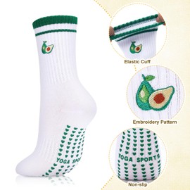 Boyiee 4 Pairs Pilates Socks Women Cute Non Slip Pilates Grip Cotton Yoga Crew Socks with Embroidered Fruits Patterns for Ballet, Dance, Workout, Fitness, Running, Hospital