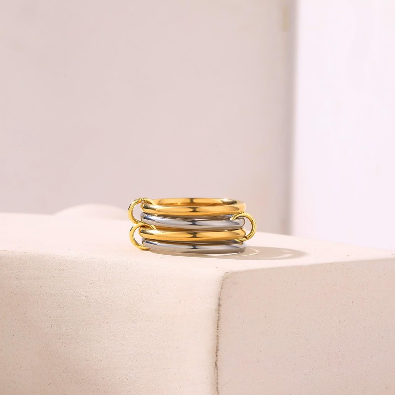 Goenjoy 14K Gold Plated Interlocked Stackable Rings for Women, Statement