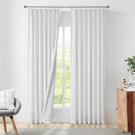 Pinch Pleated Blackout Curtain Panels with Full Blackout Liner Linen Texture Window Treatment Sets with Back Tab for Living Room Bedroom Thermal Insulated Drape with 9 Hooks, 40"x90"x2, White