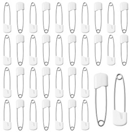 100 spille da balia per bambini, 40 mm, grandi con chiusura a blocco, in acciaio inox, con chiusura in plastica, per pannolini, vestiti, colore bianco
