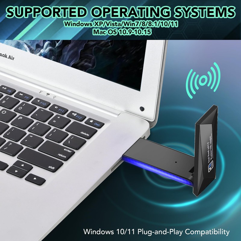 USB WiFi Adapter 1300Mbps Foldable Dual Band Wireless Network Dongle