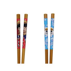 One Piece Chopsticks Anime Manga Luffy Straw Hat Pirates 2 Pairs Reusable Bamboo 8.85in Gift Set for Ramen Kitchen Utensil