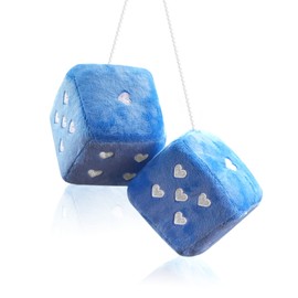 Pair Fuzzy Plush Dice for Car Rearview Mirror, 3’’ Retro Square Heart-Shape Decoration Dice for Hanging Car Accessories, Car Decorations for Women