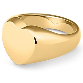 ALIANN 18K Gold Plated Statement Ring, Premium Quality Chunky Jewelry, Bold Heart Signet Band for Women, Waterproof Non Tarnish Rings