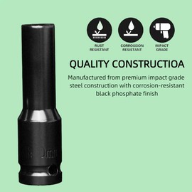 10MM Impact Socket 1/2 Inch Drive, Deep 6-Point Wheel Nut Socket Set, CR-MO for Easy Car Repair, Mechanical Maintenance, and Home Use (10MM)