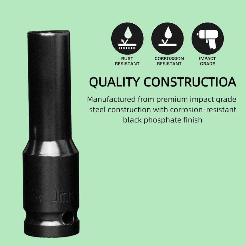 10MM Impact Socket 1/2 Inch Drive, Deep 6-Point Wheel Nut