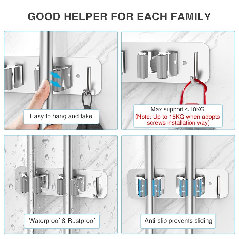 homeasy Wall Mount Mop and Broom Holder, Heavy Duty Stainless