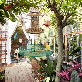 Bird Feeder Seed Catcher Tray, Adjustable Hanging Trays with 4in Anti-Spill Height, Hanging Hoop Bird Seed Catcher Tray for Hummingbird Feeders Outdoor Garden Accessories, 16inch