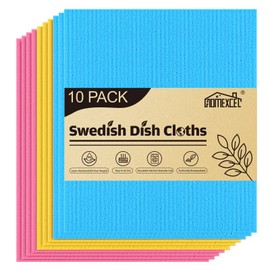 HOMEXCEL 10 Pack Swedish Dish Clothes, Reusable Sponge Cloth, for Kitchen, Counters & Washing Dishes, Highly Absorbent,3 Colors Assorted